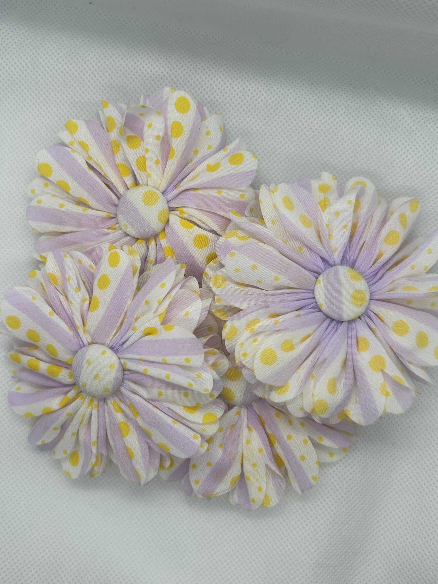 Purple and white floral with yellow dot hair clips