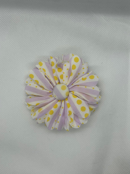 Purple and white floral with yellow dot hair clips