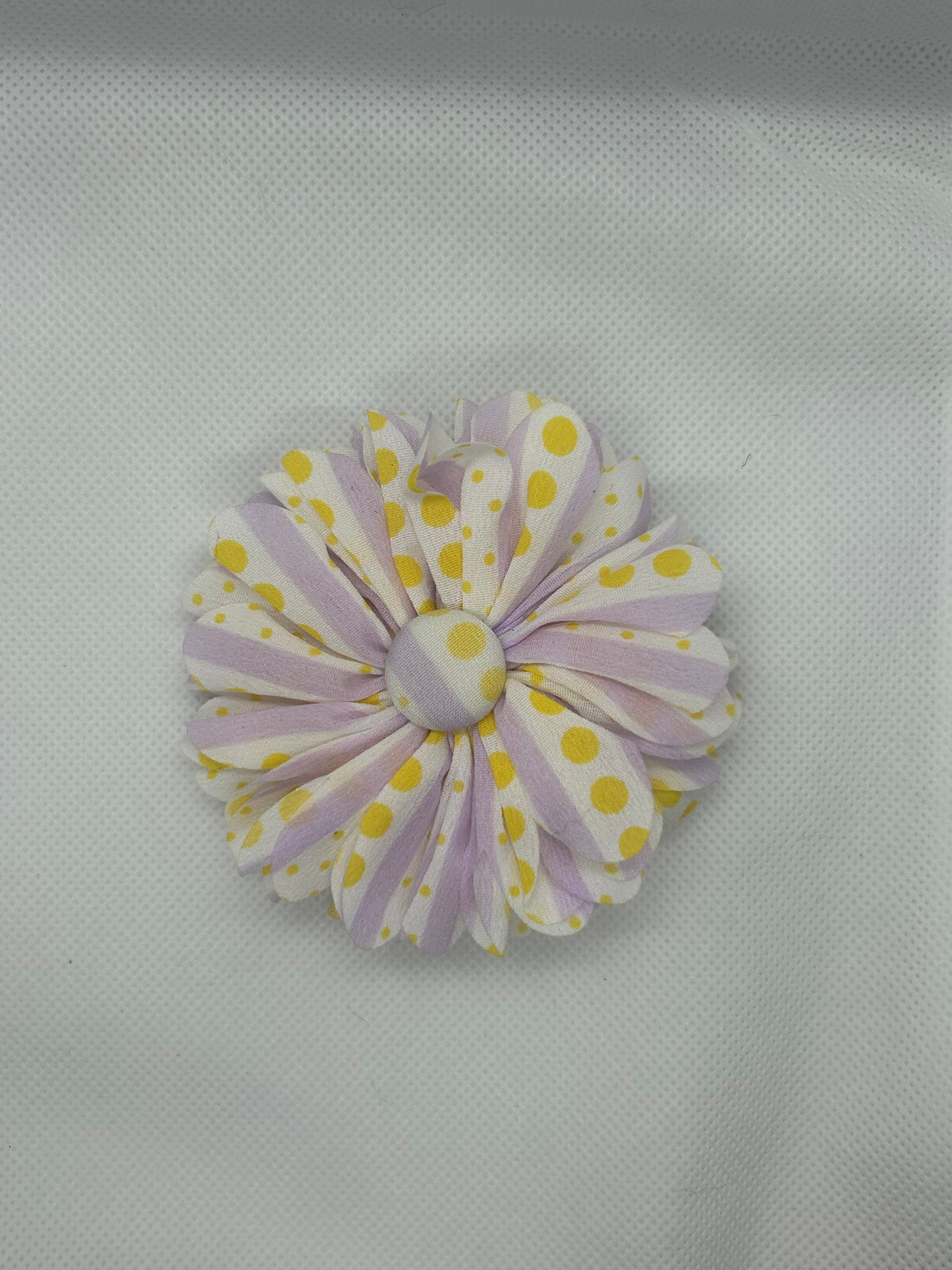 Purple and white floral with yellow dot hair clips